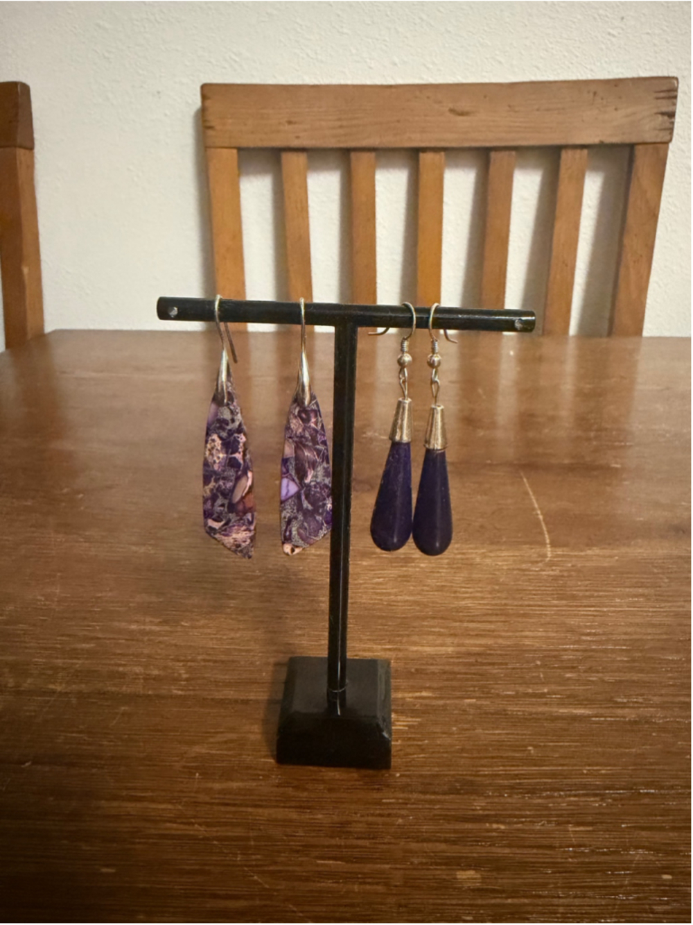 Purple Stone Dangle Earrings Lot 2 Pairs Long Drop Boho Statement Jewelry